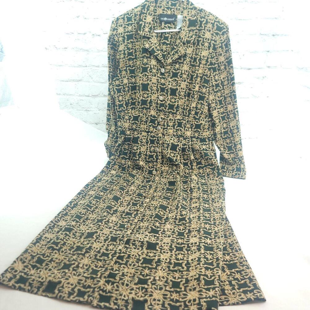 Vintage Sag Harbor Size 16 Green Floral Straight Dress Shoulder Pads
